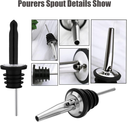 6 Pack Liquor Bottle Pourers, Liquor Pour Spout for Liquor Bottles, Stainless Steel Olive oil Dispenser Spout, Alcohol Pourer Spouts Dust Caps Covers Fixed, Sliver