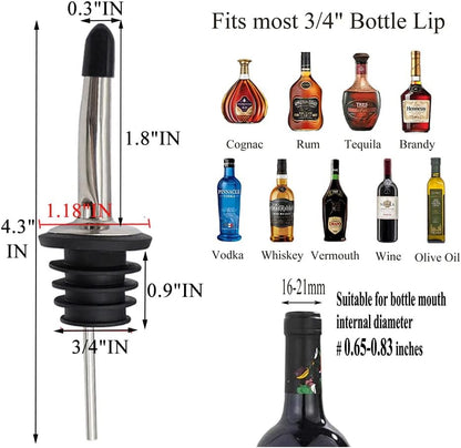 6 Pack Liquor Bottle Pourers, Liquor Pour Spout for Liquor Bottles, Stainless Steel Olive oil Dispenser Spout, Alcohol Pourer Spouts Dust Caps Covers Fixed, Sliver