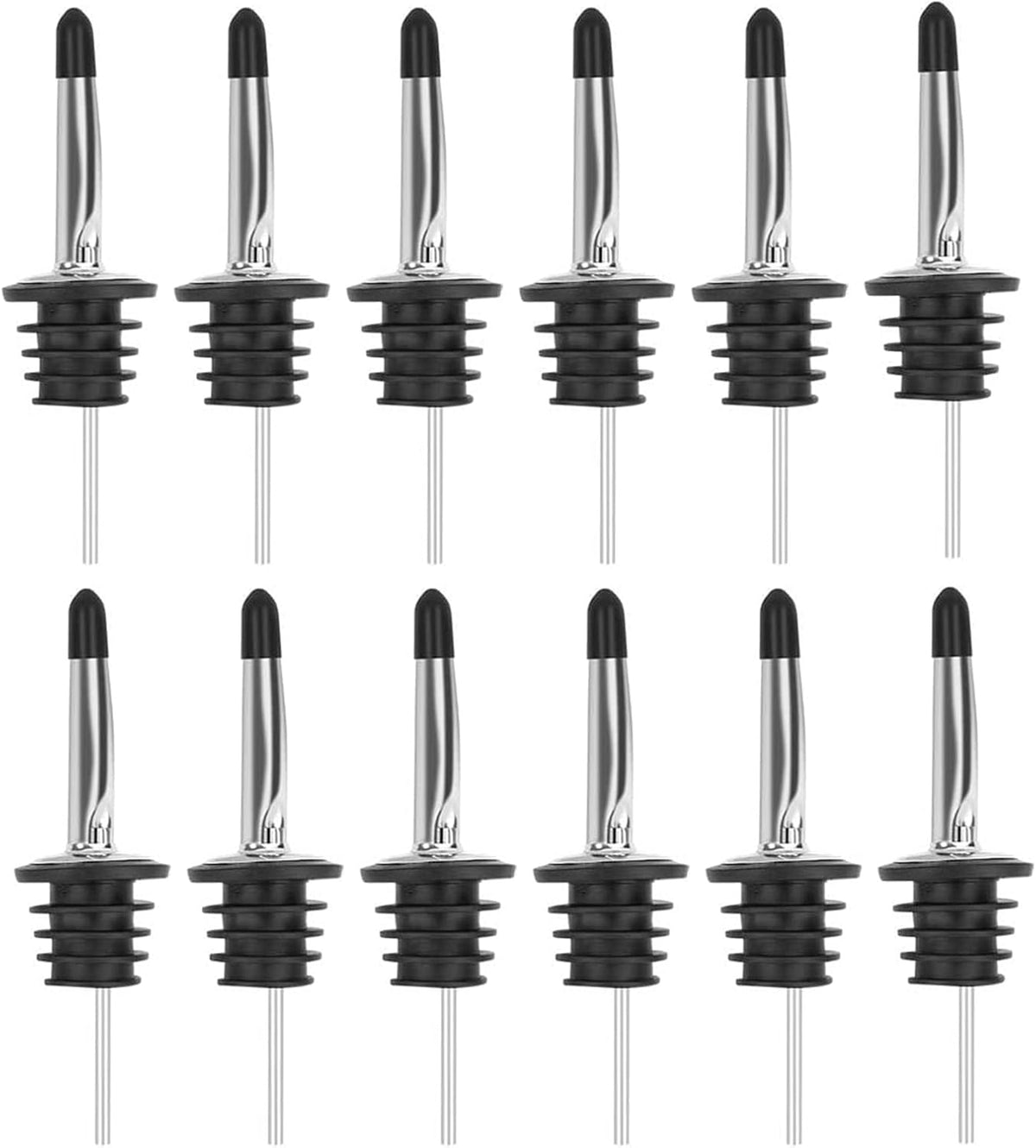 6 Pack Liquor Bottle Pourers, Liquor Pour Spout for Liquor Bottles, Stainless Steel Olive oil Dispenser Spout, Alcohol Pourer Spouts Dust Caps Covers Fixed, Sliver