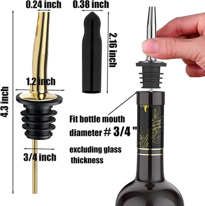 6 Pack Liquor Bottle Pourers, Liquor Pour Spout for Liquor Bottles, Stainless Steel Olive oil Dispenser Spout, Alcohol Pourer Spouts Dust Caps Covers Fixed, Sliver