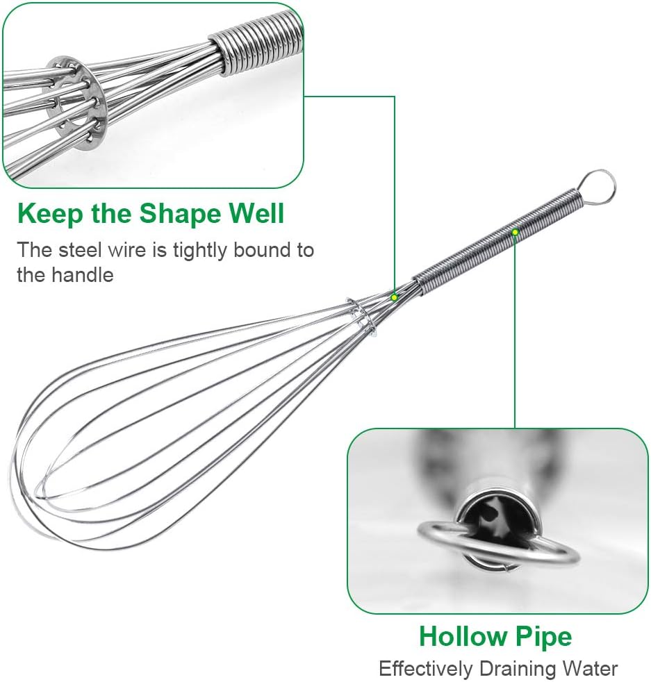 Whisks for Cooking Set, Stainless Steel Wisker for Baking, Blending, Rust-Proof Balloon Wire Whisker Egg Whisk Hand Mixers (8 in + 12 in, 2)
