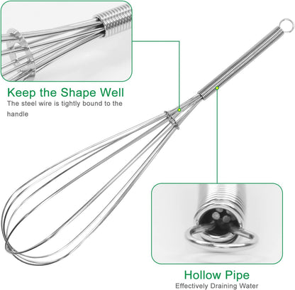 Whisks for Cooking Set, Stainless Steel Wisker for Baking, Blending, Rust-Proof Balloon Wire Whisker Egg Whisk Hand Mixers (8 in + 12 in, 2)