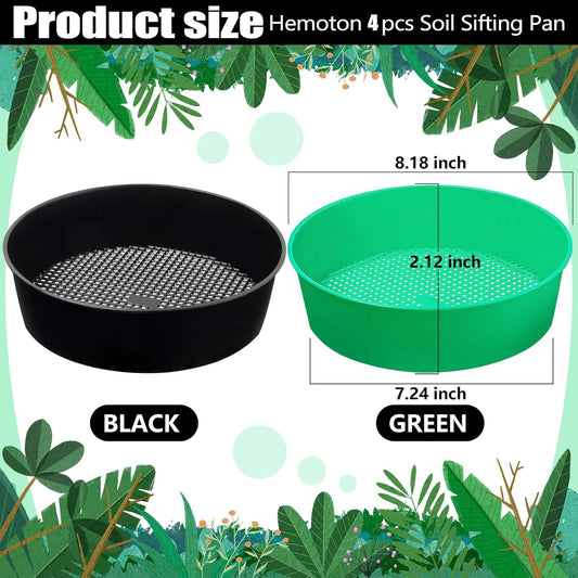 4 Pack Garden Soil Compost Sifter Round Plastic Sand Sieve, Sifting Pan Set | for Gardening Home Plant Work With Small Rocks Gravel Sand