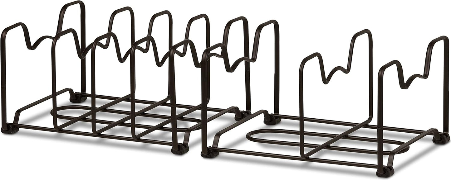 2-Pack Kitchen Pan Pot Lid Organizer Rack, Bronze | 6 Compartments Shelf