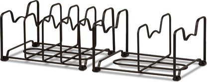 2-Pack Kitchen Pan Pot Lid Organizer Rack, Bronze | 6 Compartments Shelf