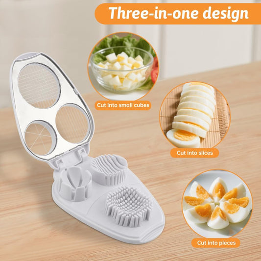 3-In-1 Egg Slicer for Hard Boiled Eggs,Stainless Steel Egg Cutter with 3 Cutting Modes,Multipurpose Kitchen Gadget,Dicer for Butter Strawberry,Mushroom,Banana,Cherry,Tomato