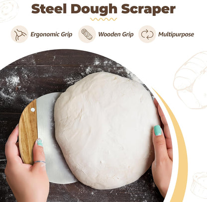 9" Banneton Bread Proofing Basket Set of 2 – Round & Oval Rattan, Sourdough Starter Kit, Includes Lame, Dough Scrapers, Linen Liner Cloth, Dough Whisk, Bread Bag