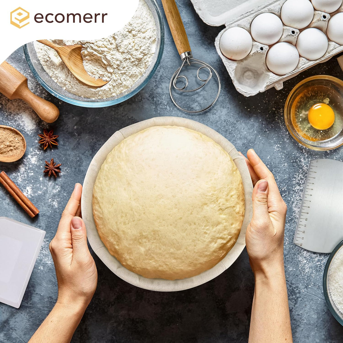 9" Banneton Bread Proofing Basket Set of 2 – Round & Oval Rattan, Sourdough Starter Kit, Includes Lame, Dough Scrapers, Linen Liner Cloth, Dough Whisk, Bread Bag