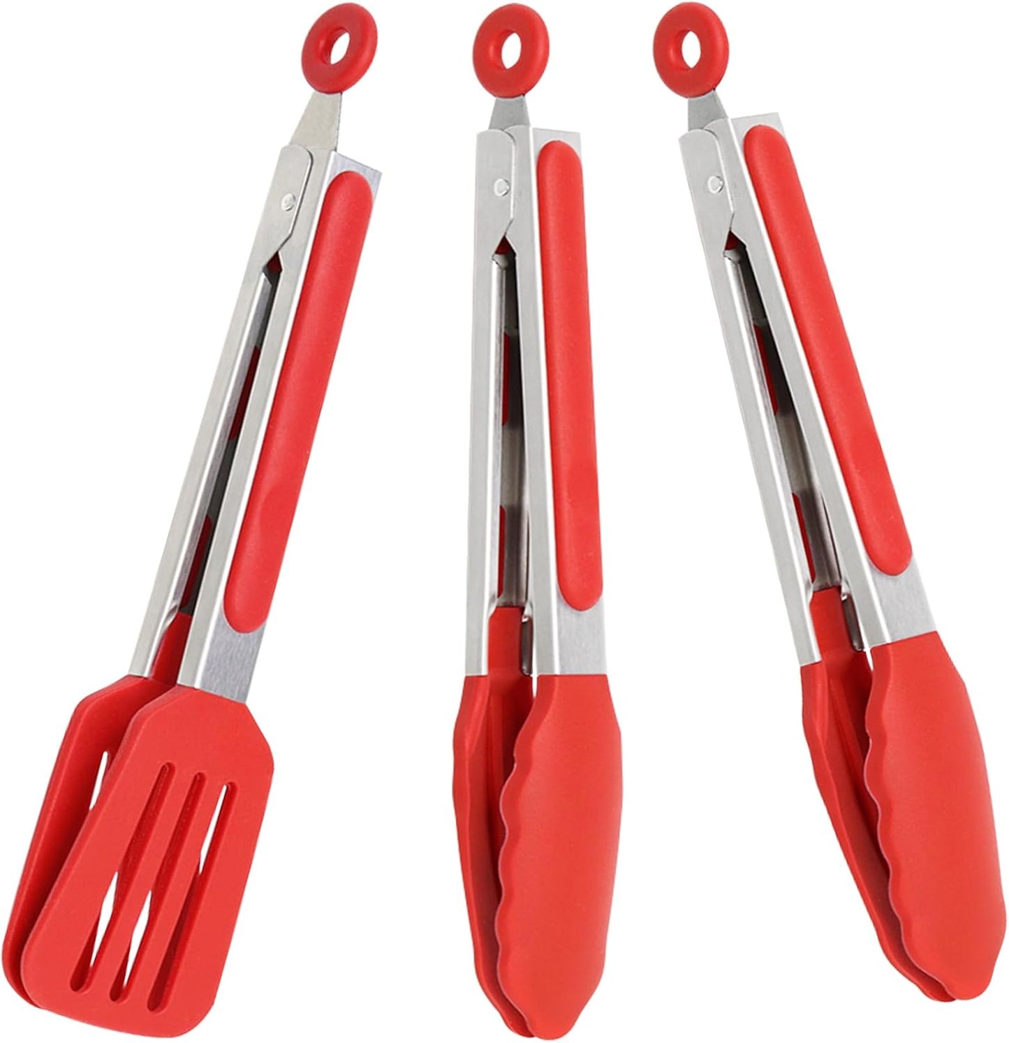 Mini Silicone Serving Tongs Set of 3, Small Kitchen Tongs (7 inch) with Silicone Tips and Stainless Steel Handle, Cooking Tongs for Salads, Pasta, Steaks, Vegetables