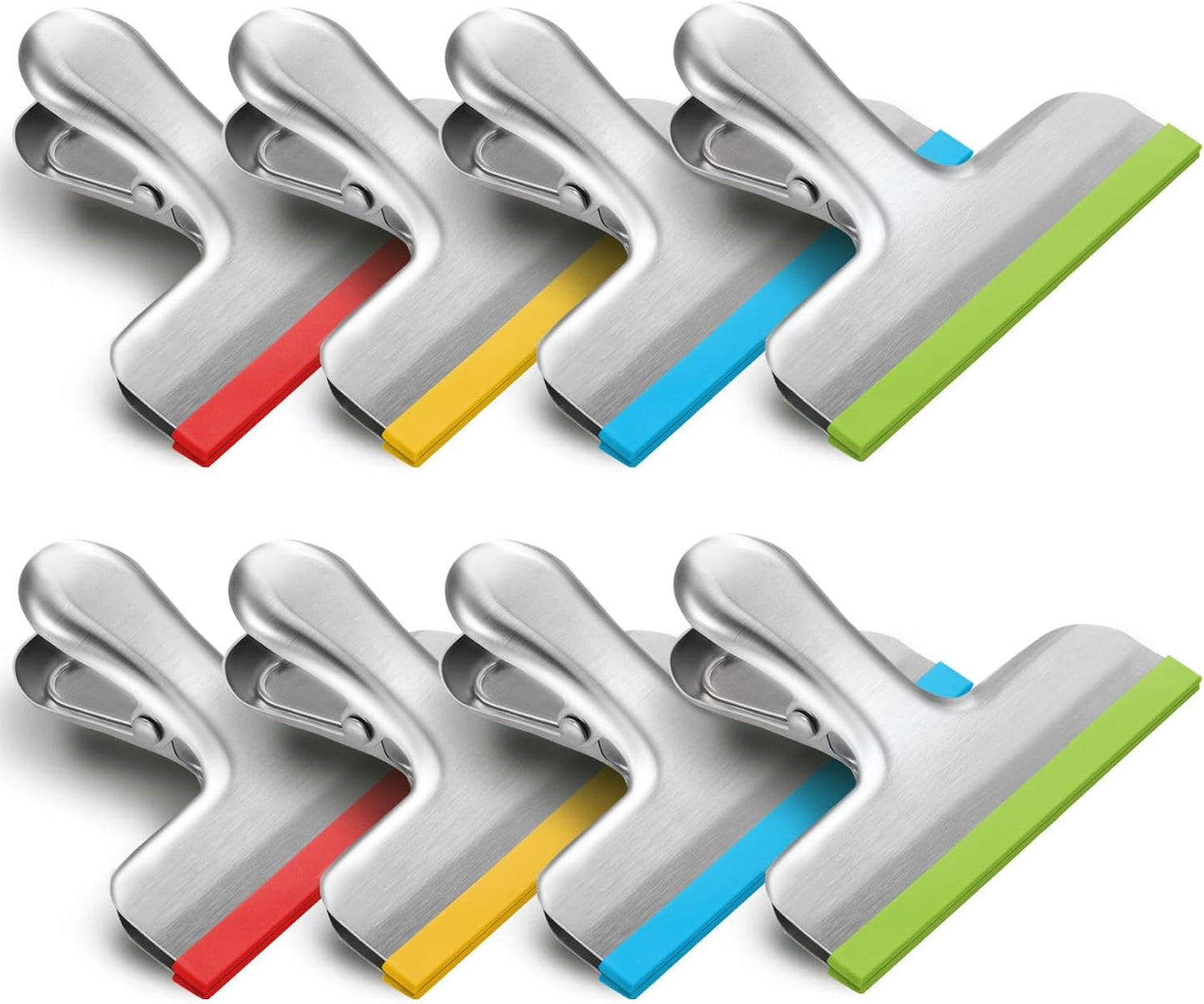 8 Pack Stainless Steel Chip Bag Clips Covered with Silicone - NO More Sharp Edges - Color Coded for Food Bags - Air Tight Seal, Heavy Duty for Kitchen and Office, 3 Inches