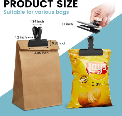 8 Pack Stainless Steel Chip Bag Clips Covered with Silicone - NO More Sharp Edges - Color Coded for Food Bags - Air Tight Seal, Heavy Duty for Kitchen and Office, 3 Inches