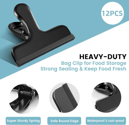8 Pack Stainless Steel Chip Bag Clips Covered with Silicone - NO More Sharp Edges - Color Coded for Food Bags - Air Tight Seal, Heavy Duty for Kitchen and Office, 3 Inches