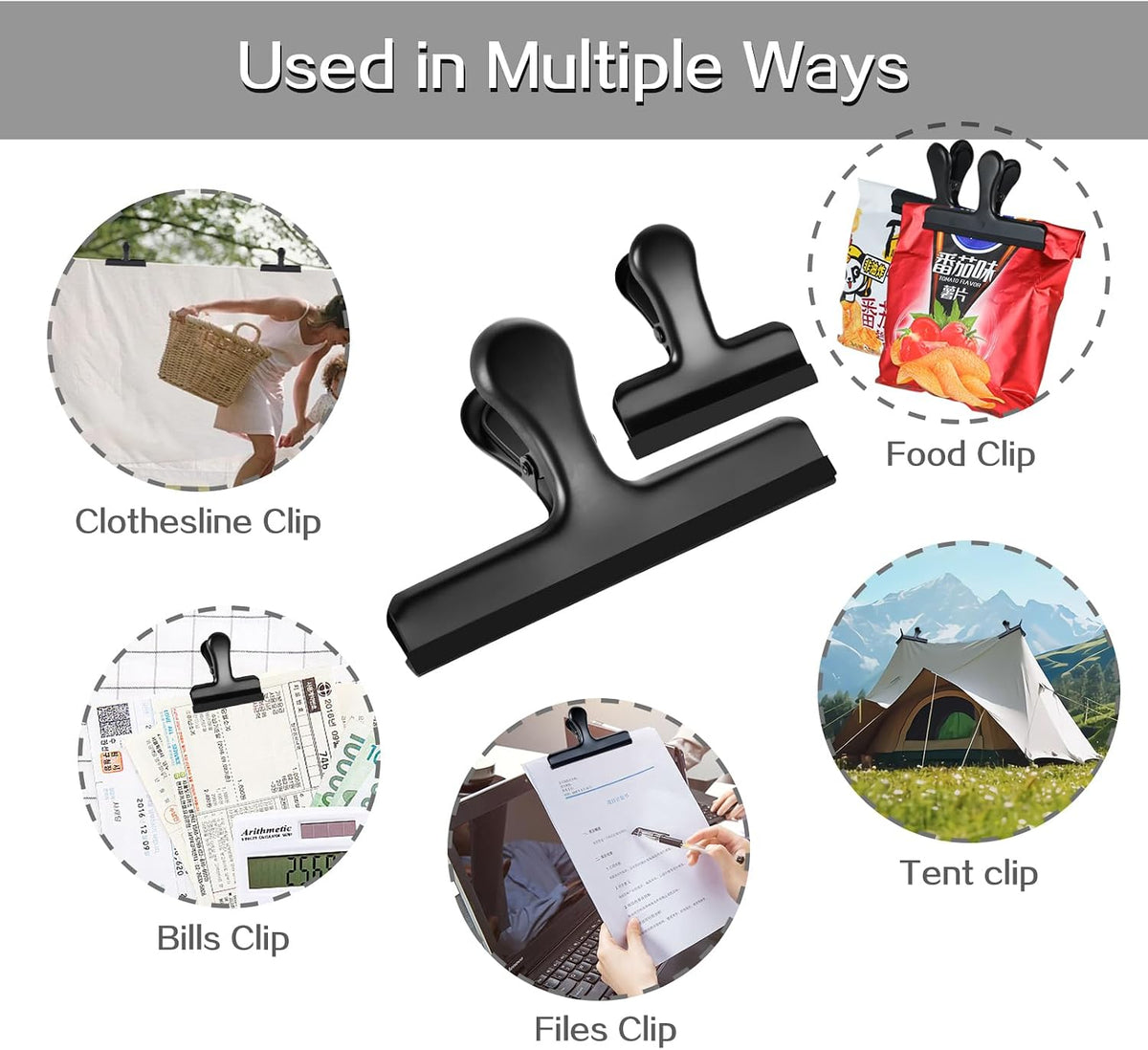 8 Pack Stainless Steel Chip Bag Clips Covered with Silicone - NO More Sharp Edges - Color Coded for Food Bags - Air Tight Seal, Heavy Duty for Kitchen and Office, 3 Inches