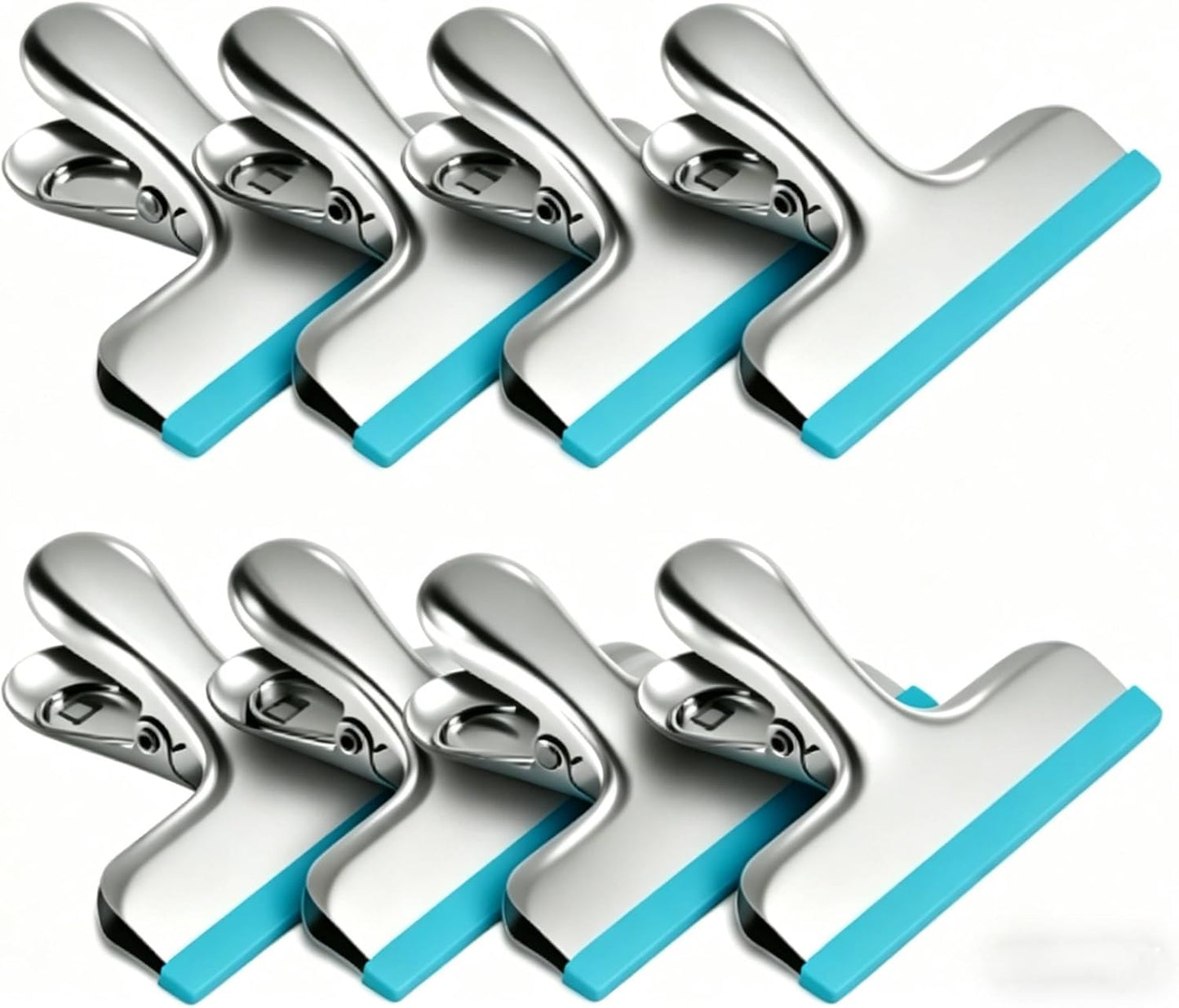 8 Pack Stainless Steel Chip Bag Clips Covered with Silicone - NO More Sharp Edges - Color Coded for Food Bags - Air Tight Seal, Heavy Duty for Kitchen and Office, 3 Inches