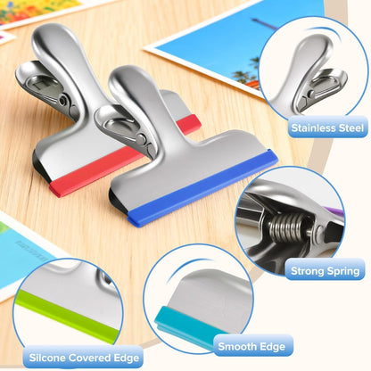 8 Pack Stainless Steel Chip Bag Clips Covered with Silicone - NO More Sharp Edges - Color Coded for Food Bags - Air Tight Seal, Heavy Duty for Kitchen and Office, 3 Inches