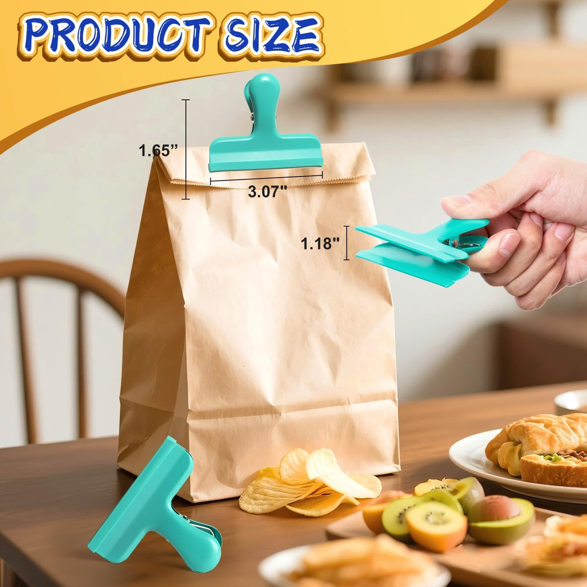 8 Pack Stainless Steel Chip Bag Clips Covered with Silicone - NO More Sharp Edges - Color Coded for Food Bags - Air Tight Seal, Heavy Duty for Kitchen and Office, 3 Inches