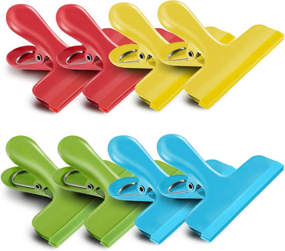 8 Pack Stainless Steel Chip Bag Clips Covered with Silicone - NO More Sharp Edges - Color Coded for Food Bags - Air Tight Seal, Heavy Duty for Kitchen and Office, 3 Inches