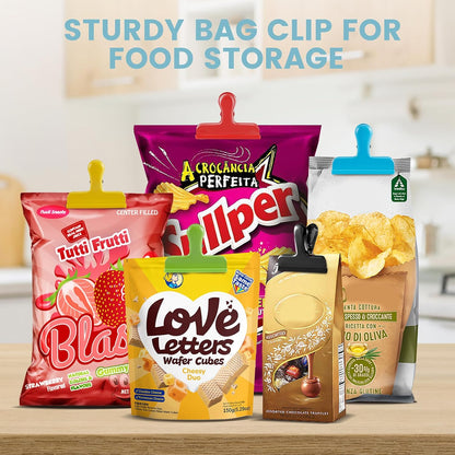 8 Pack Stainless Steel Chip Bag Clips Covered with Silicone - NO More Sharp Edges - Color Coded for Food Bags - Air Tight Seal, Heavy Duty for Kitchen and Office, 3 Inches