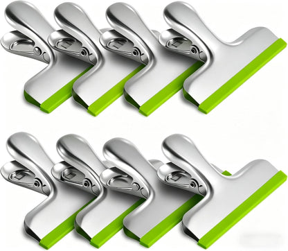 8 Pack Stainless Steel Chip Bag Clips Covered with Silicone - NO More Sharp Edges - Color Coded for Food Bags - Air Tight Seal, Heavy Duty for Kitchen and Office, 3 Inches