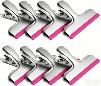 8 Pack Stainless Steel Chip Bag Clips Covered with Silicone - NO More Sharp Edges - Color Coded for Food Bags - Air Tight Seal, Heavy Duty for Kitchen and Office, 3 Inches