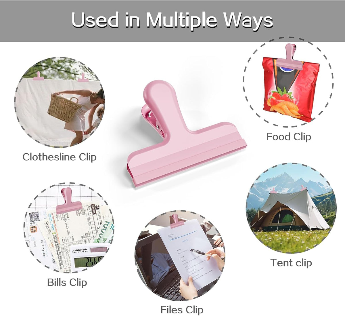 8 Pack Stainless Steel Chip Bag Clips Covered with Silicone - NO More Sharp Edges - Color Coded for Food Bags - Air Tight Seal, Heavy Duty for Kitchen and Office, 3 Inches