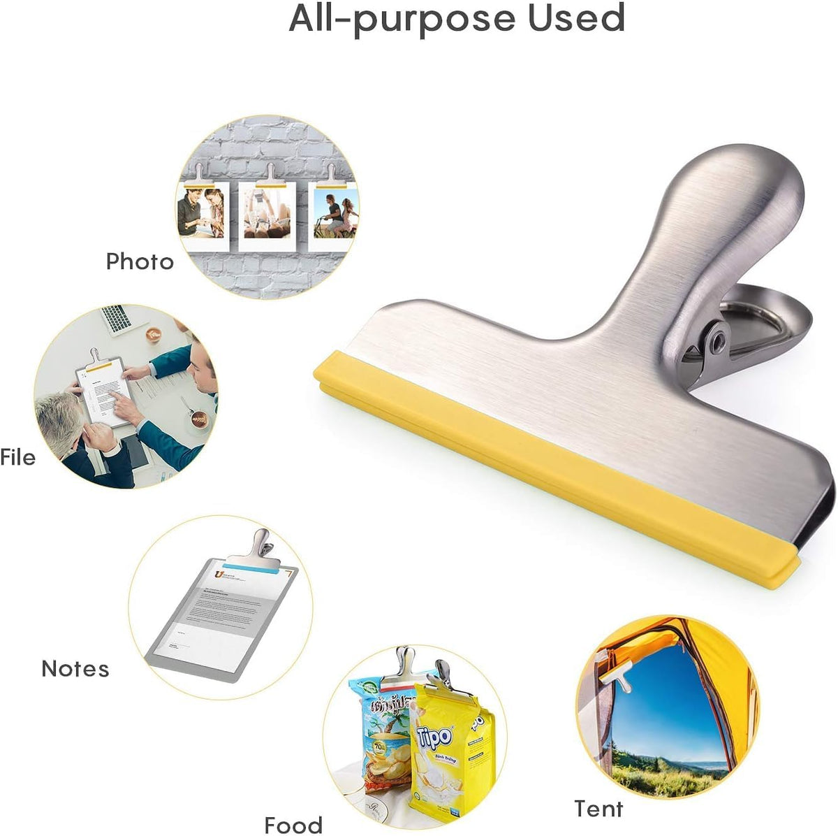 8 Pack Stainless Steel Chip Bag Clips Covered with Silicone - NO More Sharp Edges - Color Coded for Food Bags - Air Tight Seal, Heavy Duty for Kitchen and Office, 3 Inches