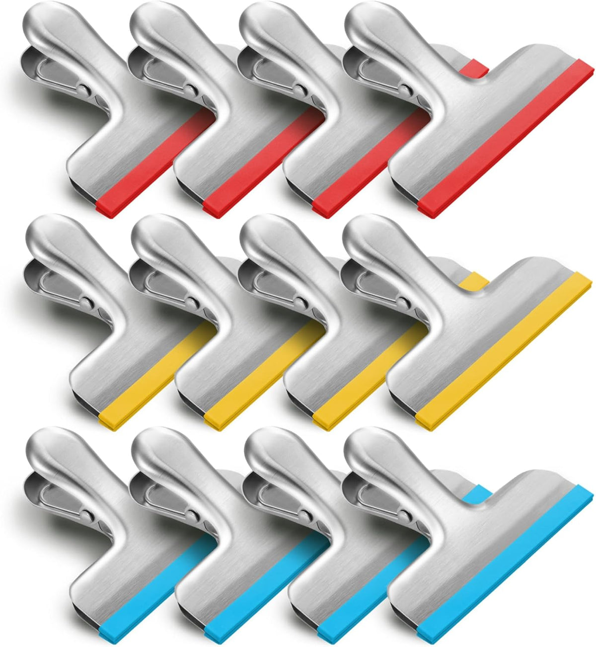 8 Pack Stainless Steel Chip Bag Clips Covered with Silicone - NO More Sharp Edges - Color Coded for Food Bags - Air Tight Seal, Heavy Duty for Kitchen and Office, 3 Inches