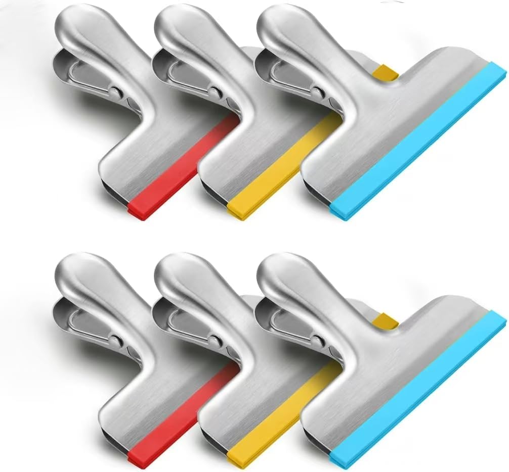 8 Pack Stainless Steel Chip Bag Clips Covered with Silicone - NO More Sharp Edges - Color Coded for Food Bags - Air Tight Seal, Heavy Duty for Kitchen and Office, 3 Inches
