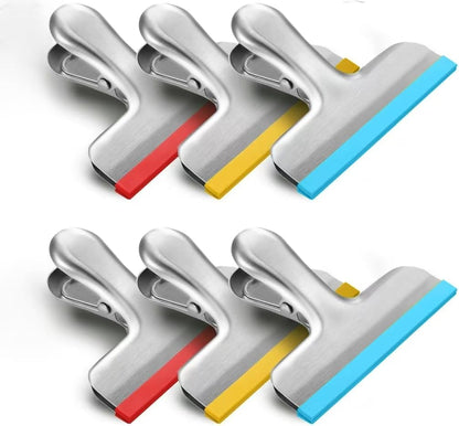 8 Pack Stainless Steel Chip Bag Clips Covered with Silicone - NO More Sharp Edges - Color Coded for Food Bags - Air Tight Seal, Heavy Duty for Kitchen and Office, 3 Inches