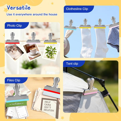 8 Pack Stainless Steel Chip Bag Clips Covered with Silicone - NO More Sharp Edges - Color Coded for Food Bags - Air Tight Seal, Heavy Duty for Kitchen and Office, 3 Inches