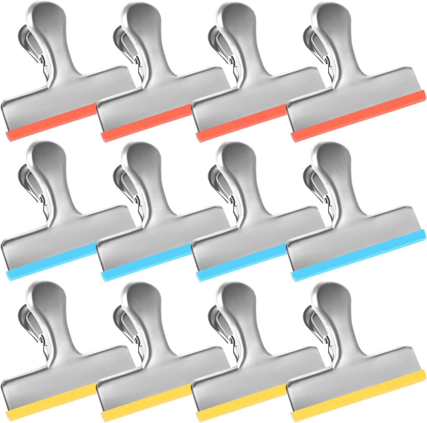 8 Pack Stainless Steel Chip Bag Clips Covered with Silicone - NO More Sharp Edges - Color Coded for Food Bags - Air Tight Seal, Heavy Duty for Kitchen and Office, 3 Inches