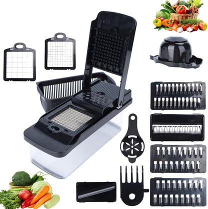 Vegetable Chopper 14 in 1 with Stainless Steel Blades – Multifunctional Onion Chopper, Mandoline Slicer, Food Dicer, Kitchen Cutter Set and must have Kitchen appliances and tools