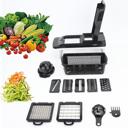 Vegetable Chopper 14 in 1 with Stainless Steel Blades – Multifunctional Onion Chopper, Mandoline Slicer, Food Dicer, Kitchen Cutter Set and must have Kitchen appliances and tools