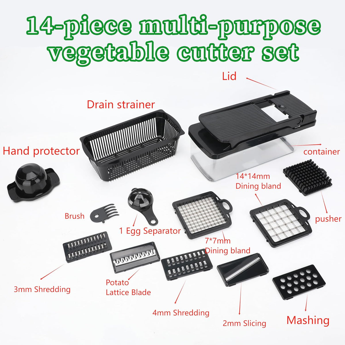 Vegetable Chopper 14 in 1 with Stainless Steel Blades – Multifunctional Onion Chopper, Mandoline Slicer, Food Dicer, Kitchen Cutter Set and must have Kitchen appliances and tools