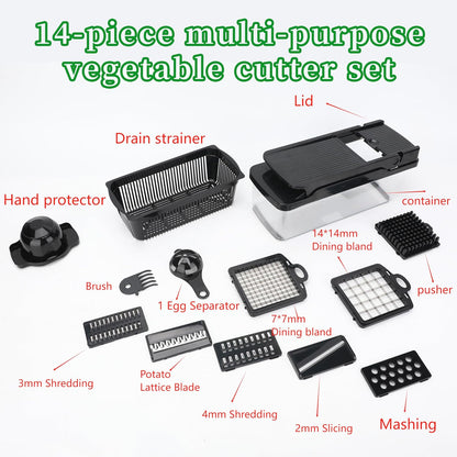 Vegetable Chopper 14 in 1 with Stainless Steel Blades – Multifunctional Onion Chopper, Mandoline Slicer, Food Dicer, Kitchen Cutter Set and must have Kitchen appliances and tools