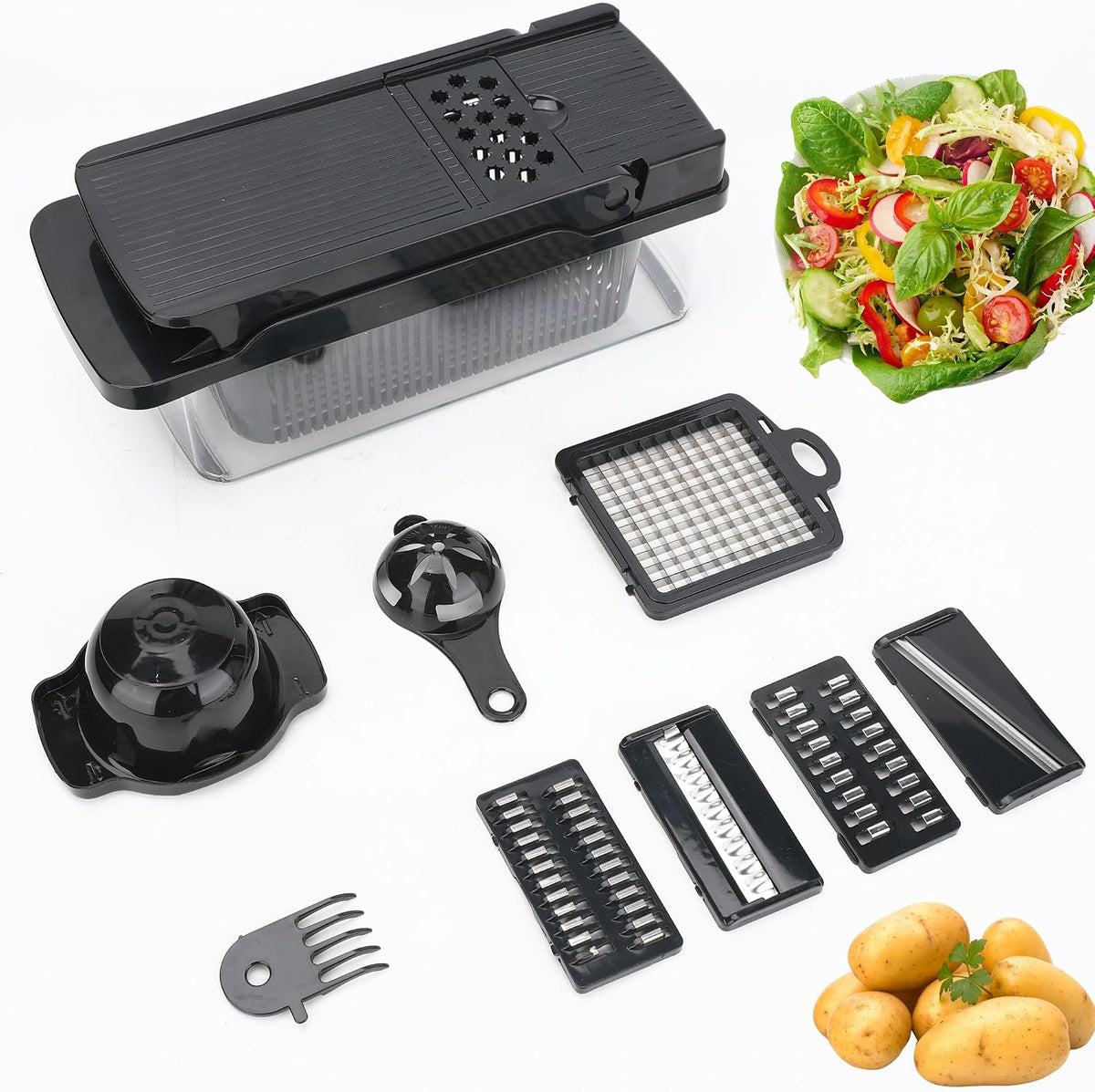 Vegetable Chopper 14 in 1 with Stainless Steel Blades – Multifunctional Onion Chopper, Mandoline Slicer, Food Dicer, Kitchen Cutter Set and must have Kitchen appliances and tools