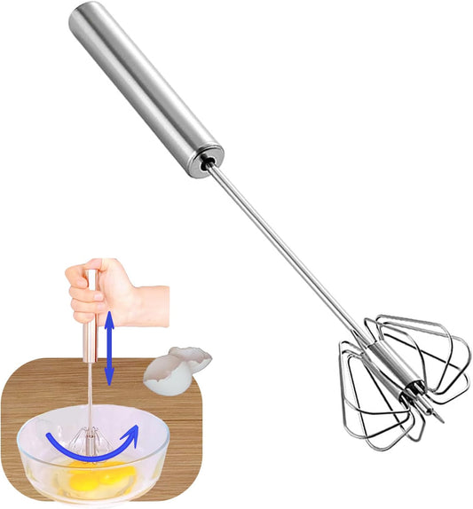 Stainless Steel Semi Automatic Whisk Egg Beater, 10in | Whizzy Whisk, Hand Push Blender Kitchen Mixer Wisking Tool for Blending Cooking Gadgets