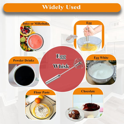 Stainless Steel Semi Automatic Whisk Egg Beater, 10in | Whizzy Whisk, Hand Push Blender Kitchen Mixer Wisking Tool for Blending Cooking Gadgets