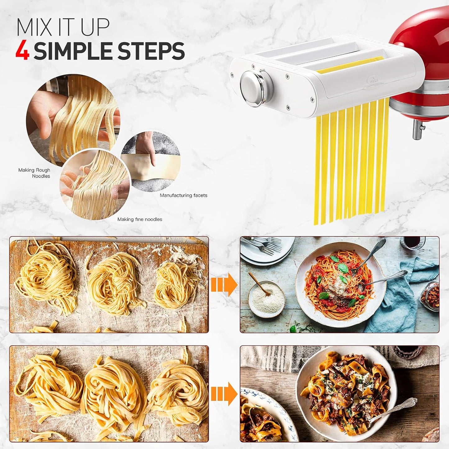 3-IN-1 Pasta Attachment & Ravioli Attachment for KitchenAid Stand Mixers, Pasta Maker Assecories included Pasta Sheet Roller, Spaghetti Cutter and Ravioli Maker Attachment