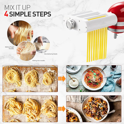 3-IN-1 Pasta Attachment & Ravioli Attachment for KitchenAid Stand Mixers, Pasta Maker Assecories included Pasta Sheet Roller, Spaghetti Cutter and Ravioli Maker Attachment