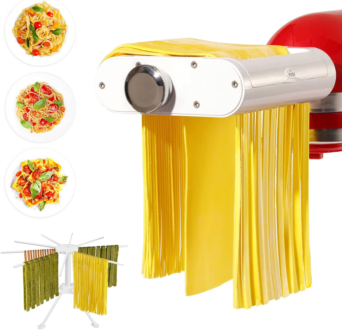 3-IN-1 Pasta Attachment & Ravioli Attachment for KitchenAid Stand Mixers, Pasta Maker Assecories included Pasta Sheet Roller, Spaghetti Cutter and Ravioli Maker Attachment