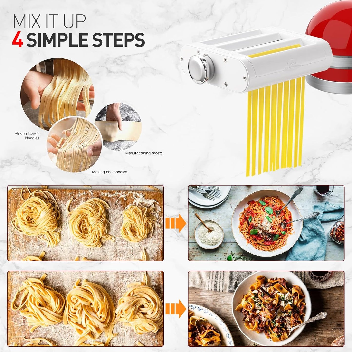 3-IN-1 Pasta Attachment & Ravioli Attachment for KitchenAid Stand Mixers, Pasta Maker Assecories included Pasta Sheet Roller, Spaghetti Cutter and Ravioli Maker Attachment