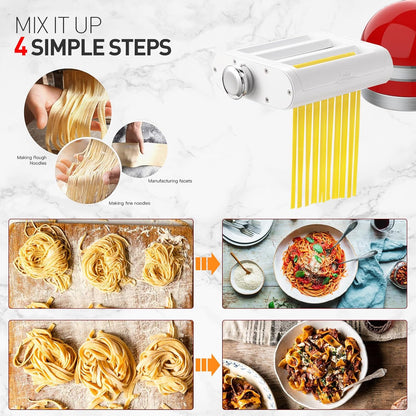3-IN-1 Pasta Attachment & Ravioli Attachment for KitchenAid Stand Mixers, Pasta Maker Assecories included Pasta Sheet Roller, Spaghetti Cutter and Ravioli Maker Attachment