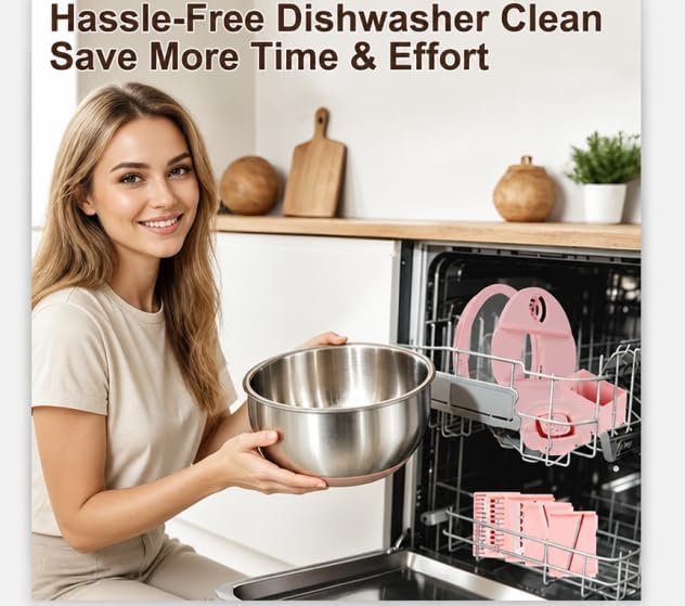 Stainless Steel Salad Spinner Large with 5 Blades Slicer, Lettuce Washer Spinner and Dryer, Vegetable Fruits Chopper Bowl, Egg Yolk Strainer, 5.3Qt Pink