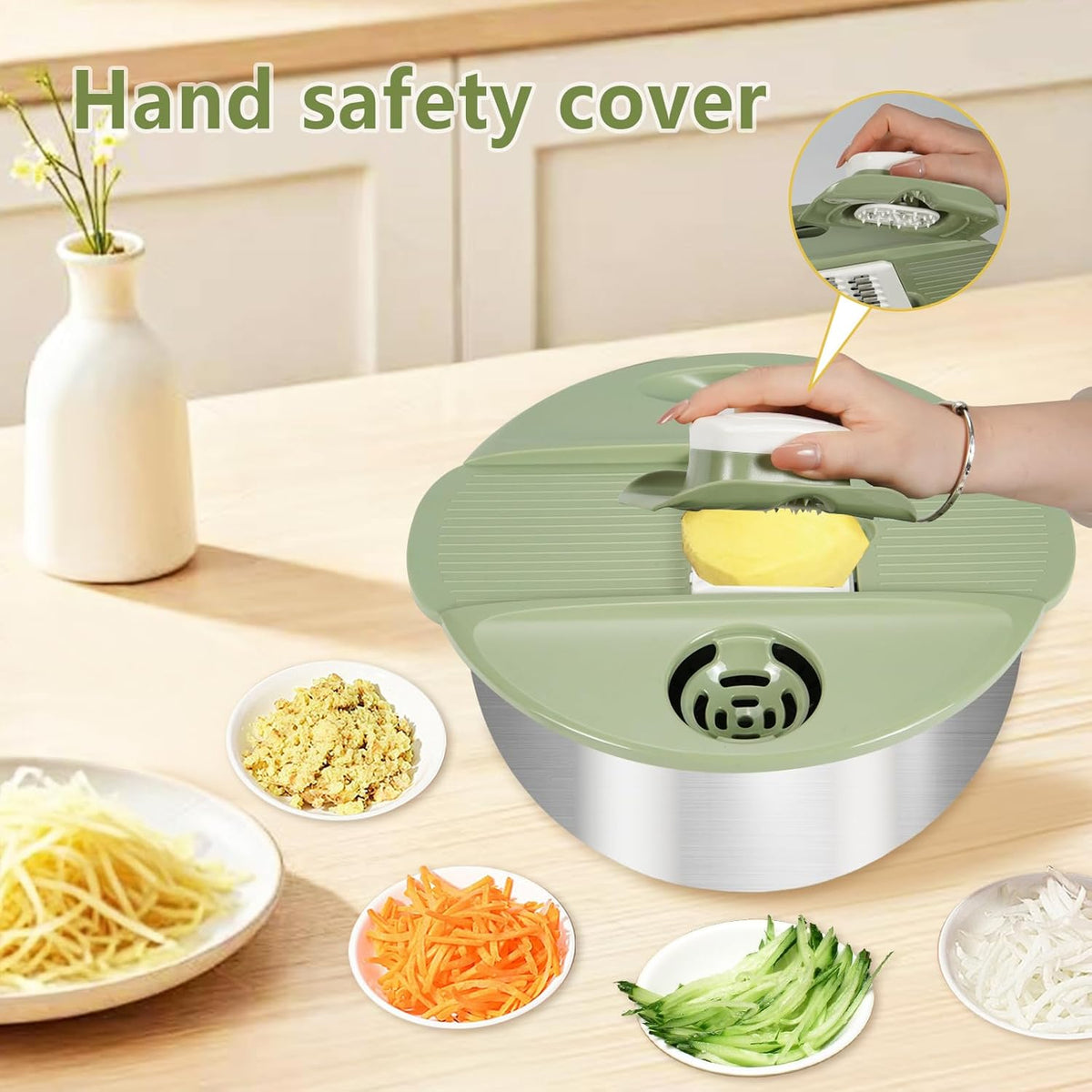 Stainless Steel Salad Spinner Large with 5 Blades Slicer, Lettuce Washer Spinner and Dryer, Vegetable Fruits Chopper Bowl, Egg Yolk Strainer, 5.3Qt Pink