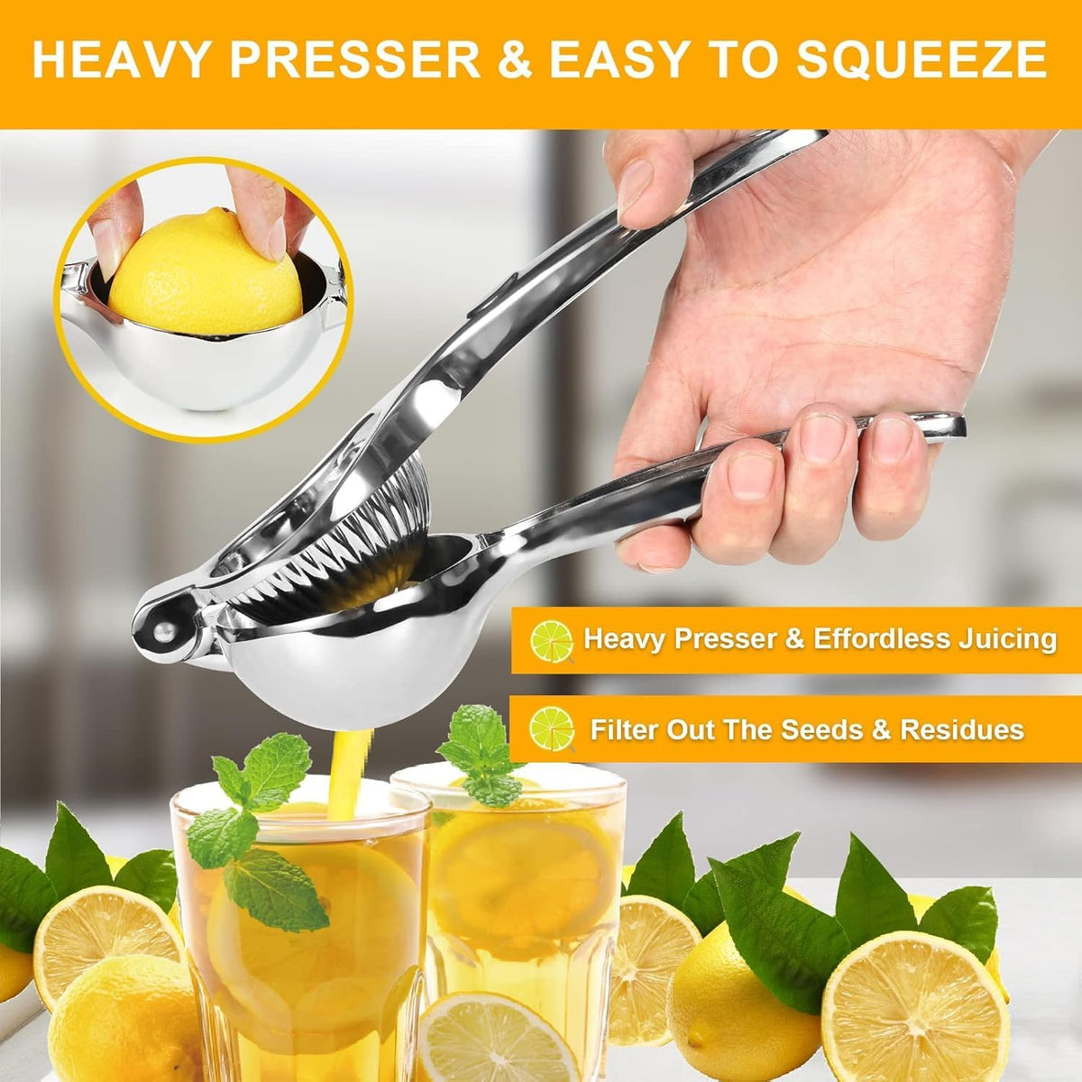 Premium Lemon Squeezer, Large Heavy Duty Handhelp Juicer for Lemon, Metal Hand Press Citrus Juicer, Lime Squeezer Bar Tool, Manual Citrus Press