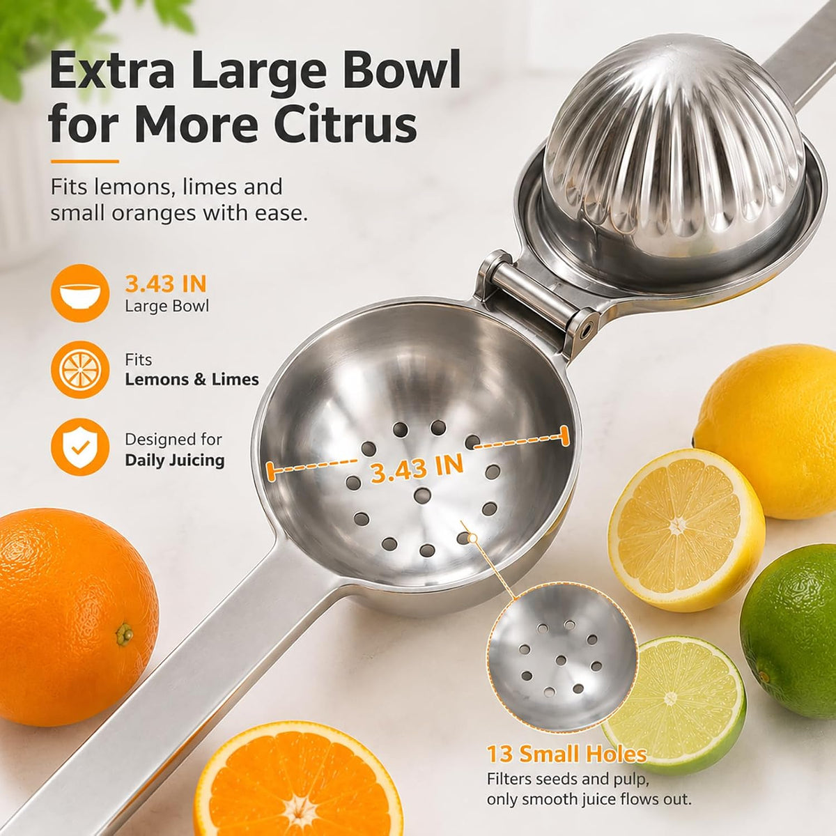 Premium Lemon Squeezer, Large Heavy Duty Handhelp Juicer for Lemon, Metal Hand Press Citrus Juicer, Lime Squeezer Bar Tool, Manual Citrus Press