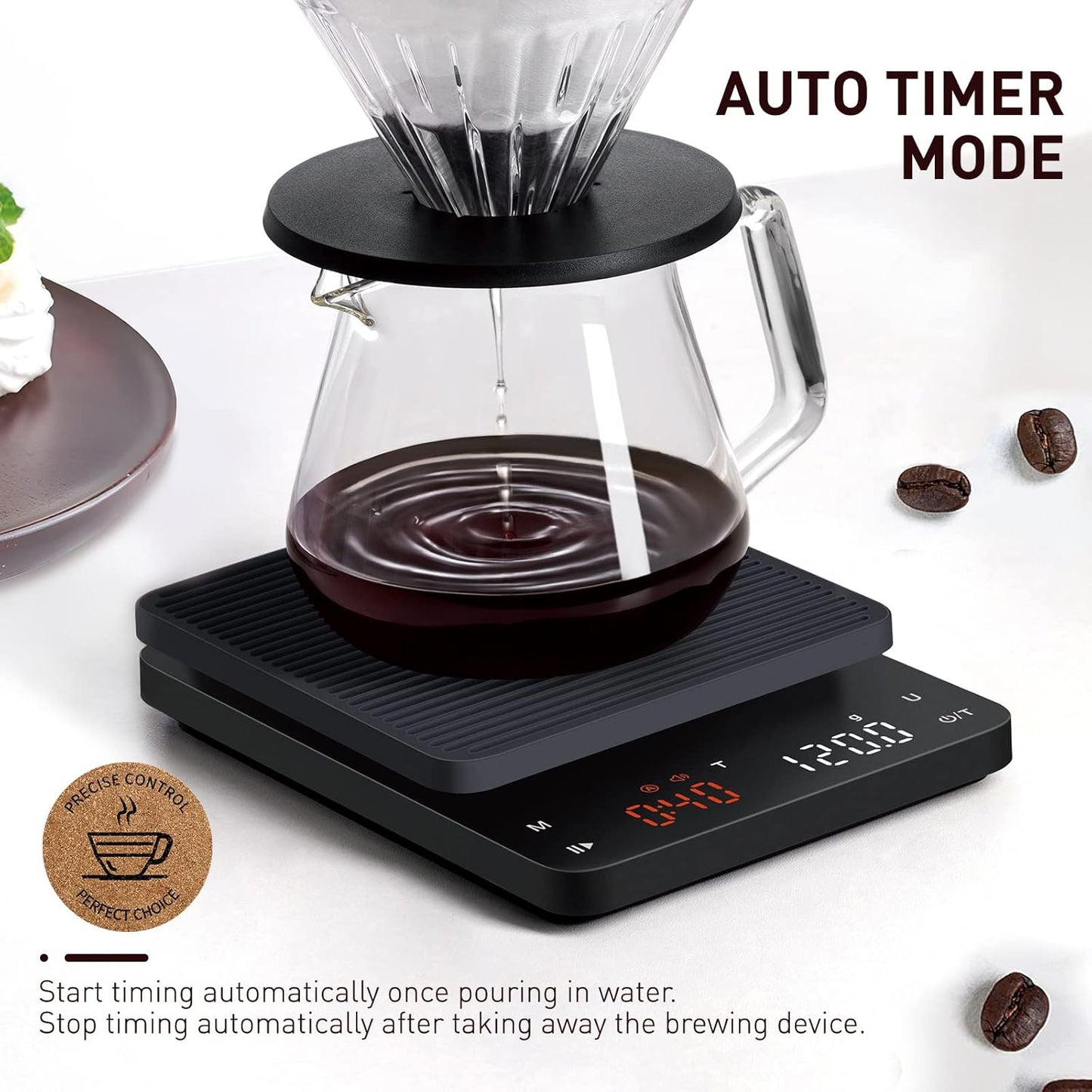 BAGAIL Coffee Scale with Timer, 0.1g/3kg Precision | For Drip Espresso & Pour Over, Rechargeable, Clear LED Display, Auto Tare, Waterproof Silicone Cover, Charging Cable Included