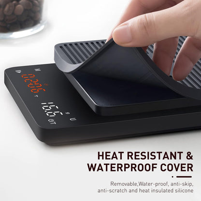 BAGAIL Coffee Scale with Timer, 0.1g/3kg Precision | For Drip Espresso & Pour Over, Rechargeable, Clear LED Display, Auto Tare, Waterproof Silicone Cover, Charging Cable Included