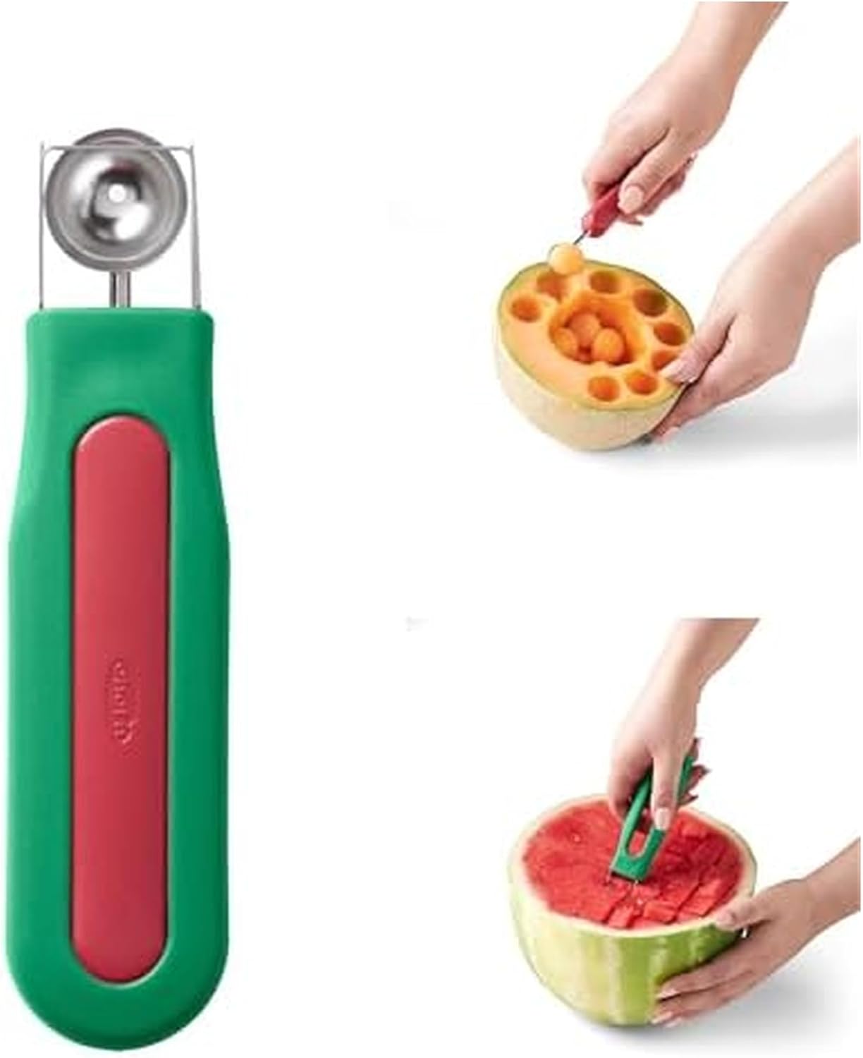 Watermelon Cube N Scoop Tool Set - 2-in-1 Design, Green | Slices Even Watermelon Cubes & Scoops Melon Balls, Nesting Design with Top-Rack Dishwasher-Safe Convenience
